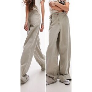 Topshop sz 12 (fits 14/small 16) Wide Leg puddle Pants in beige 100% Cotton